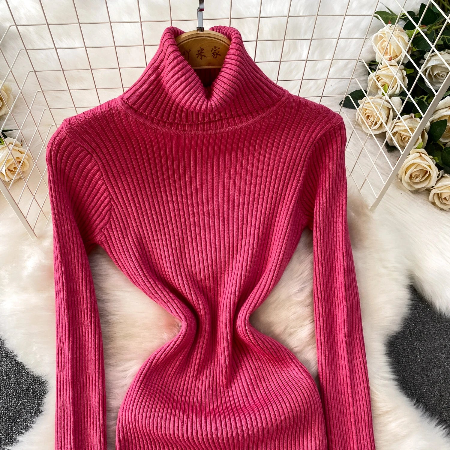 Women Winter Turtleneck Knittign Dress Stretch Slim Long Sleeve Soft Knitwear Dresses Female Casual Lining Simple Bottom Vestido