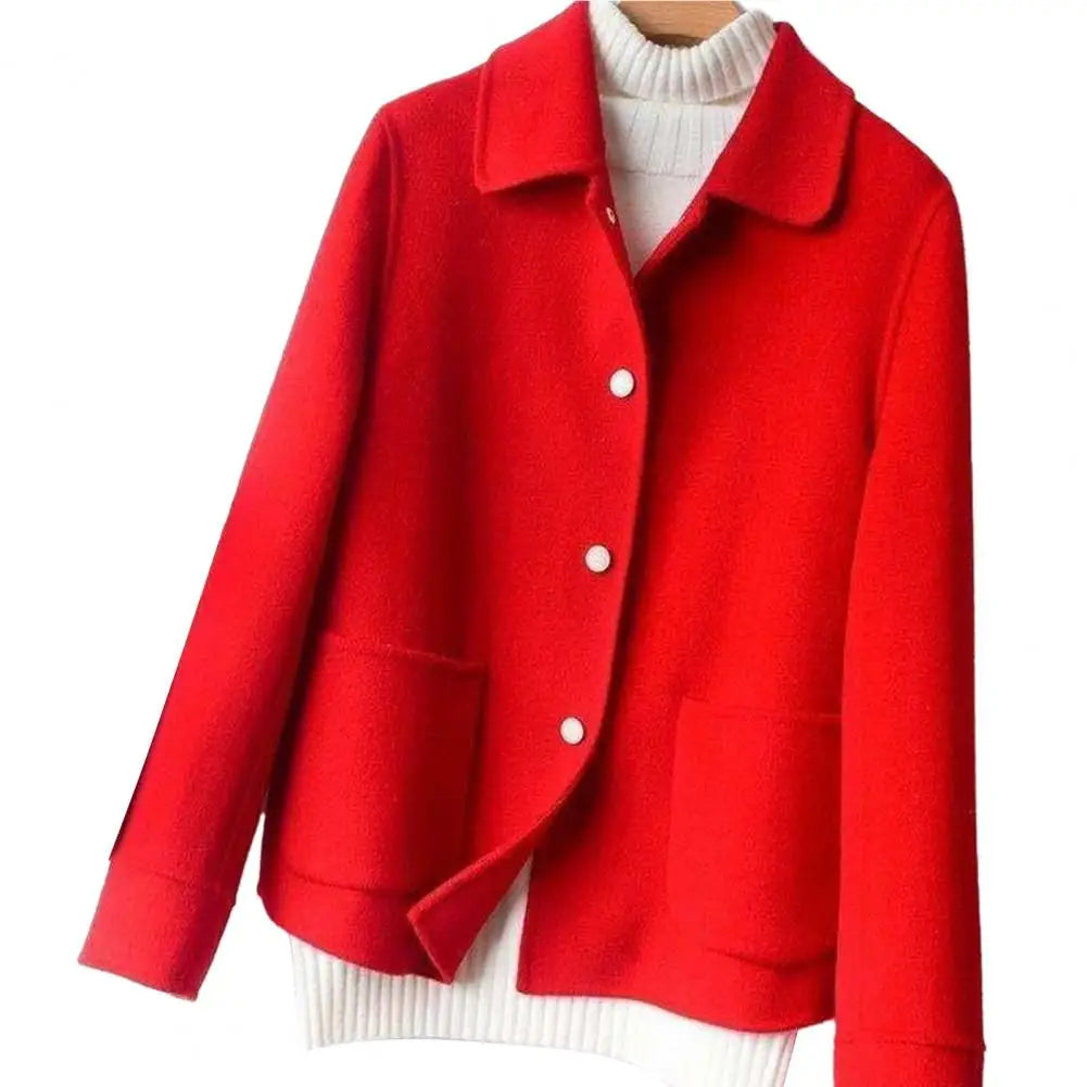 Fashion Women Winter Coat Thickened Double-sided Lapel Single-breasted Cardigan Long Sleeve Buttons Pockets Lady Commute Jacket