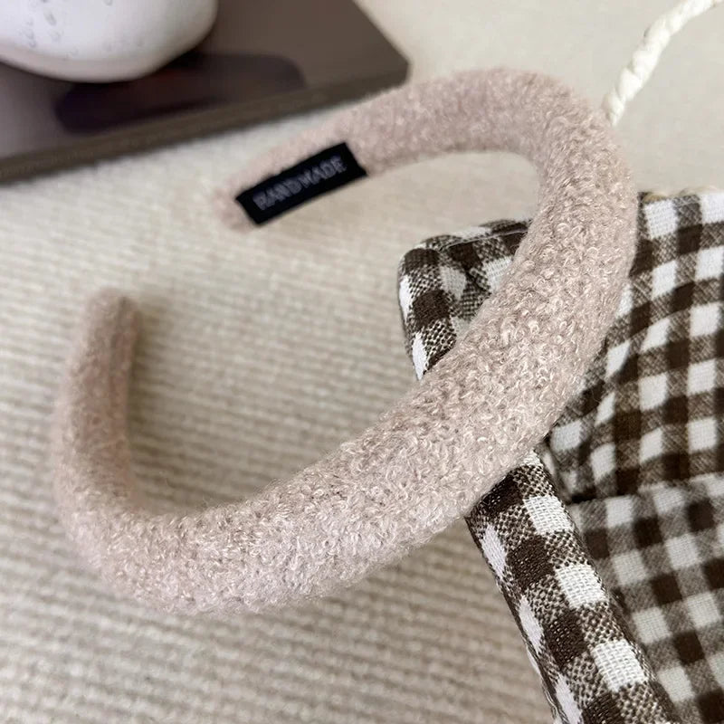 Winter Retro Solid Color Plush Headbands Sponge Wide Hair Band For Women Girl Simple Elegant Hair Hoop Fashion Hair Accessories