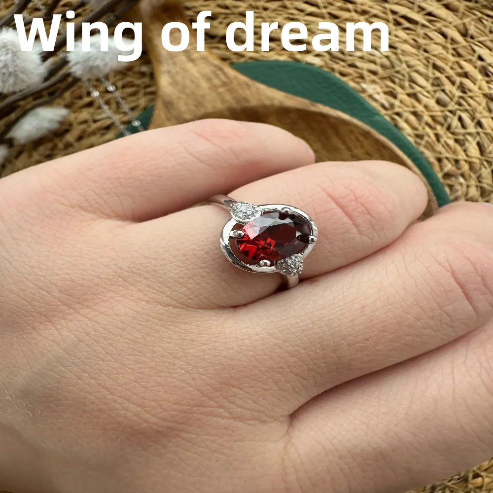 Luxury 925 Sterling Silver Jewelry Set, Inlaid With Red Crystal Zircon Necklace Earrings Ring Fashion Women's Couple Jewelry Set