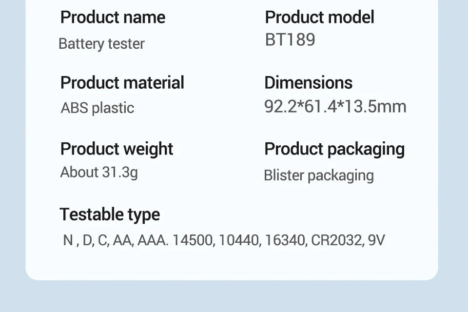 ANENG BT189 Universal Battery Tester for C,AA,AAA,D,N,9V 6F22 Batteries 1.5V 3V Button Cell Battery Indicator Electric Tools