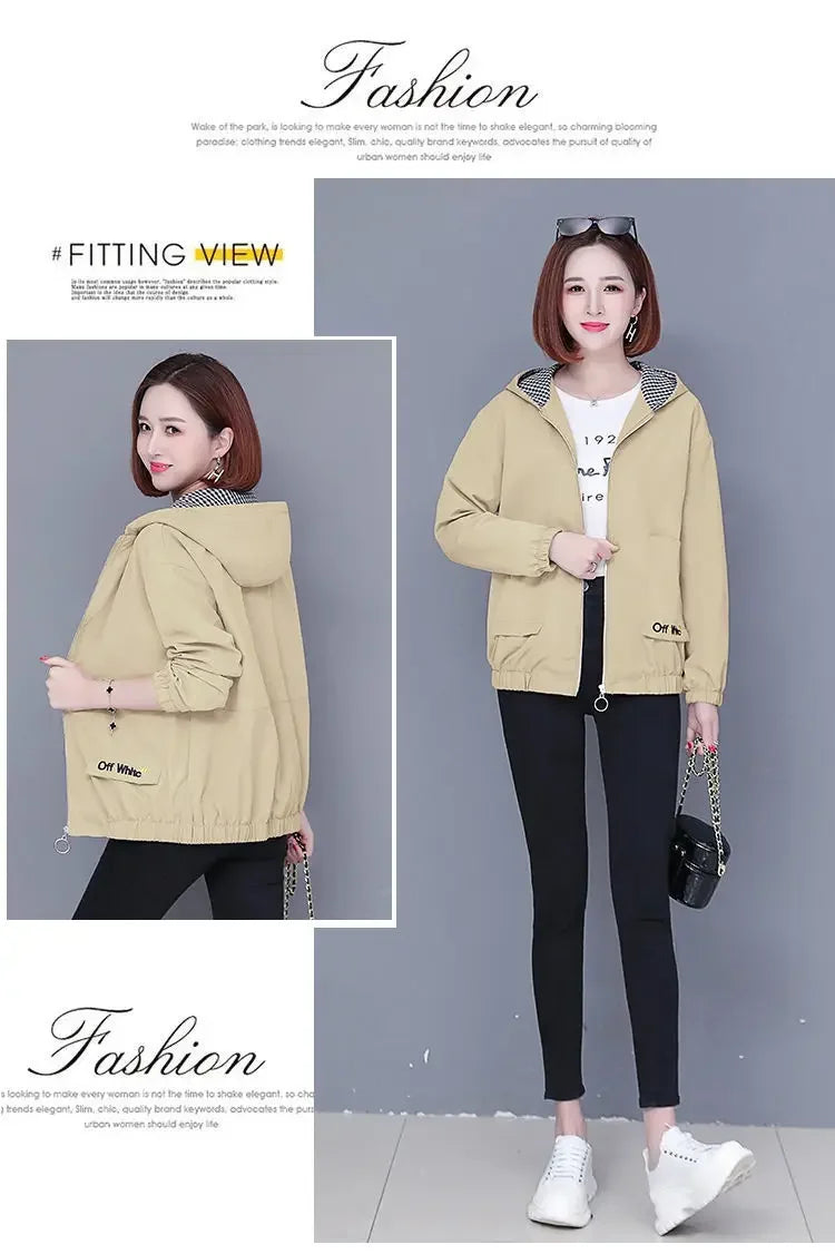 Women'S Clothes Spring Autumn Jacket Top 2025 New Women Windbreaker Korean Loose Casual Hooded Jacket Ladies All-Match Coat