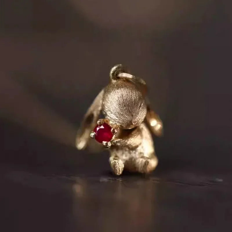 Cute and Exquisite Rabbit Jewelry Sets New in Fun Matte Ancient Gold Craft Earrings for Women Ring Necklace Gifts to Girlfriend