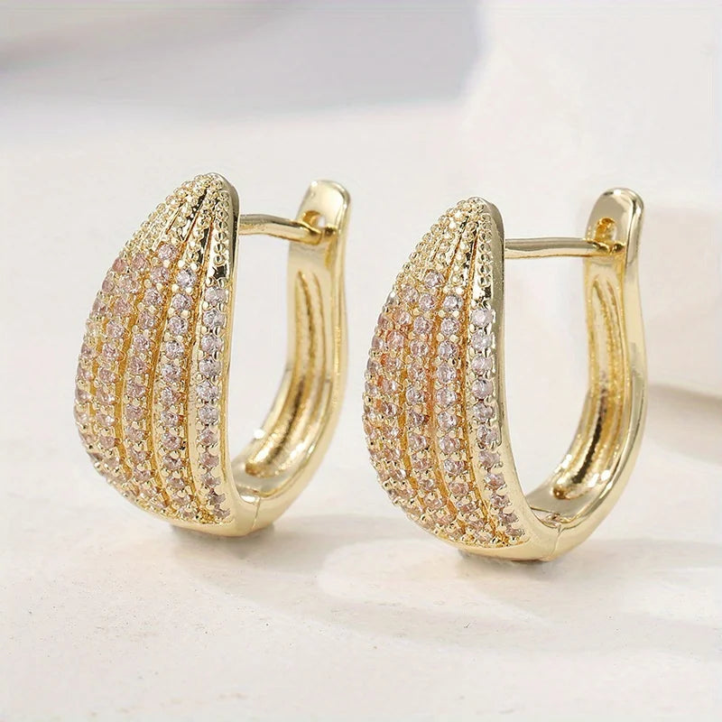 Women's Fashionable Wedding Jewelry, Inlaid with Synthetic Round White Zircon Hoop Earrings, Small Round Earrings