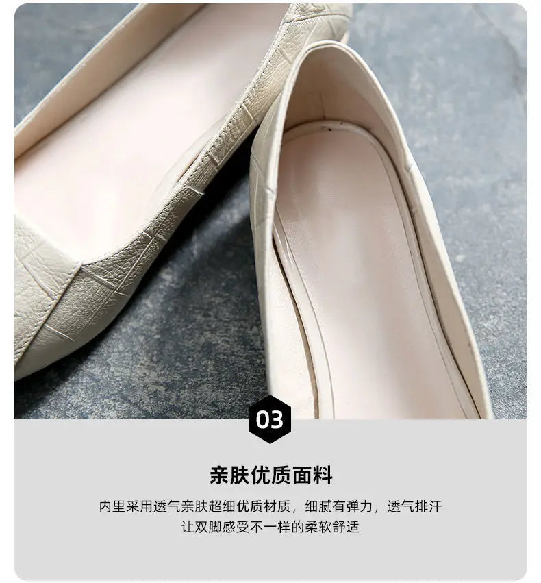 Shoe Women's 2024 New Spring and Autumn Shallow Cut Thick Heel Pointed Toe Women's Shoes Soft Leather Soft Sole Shoes Work Shoes