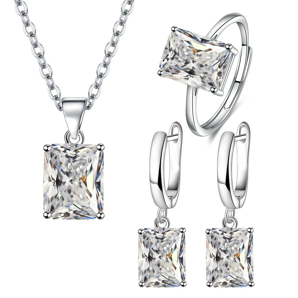 Drop Earrings Pendants Necklaces Ring Set For Wedding Jewelry Women S925 Sterling Silver Crystal Wedding Jewellery Sets