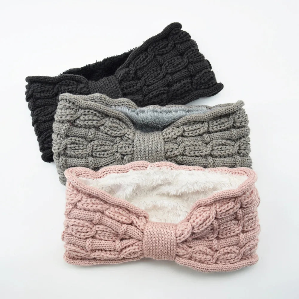 Winter Knitted Headband Crochet Turban Knitted Ear Warmer with Plush Lining Twisted Elastic Turban Head Wraps Hair Accessories