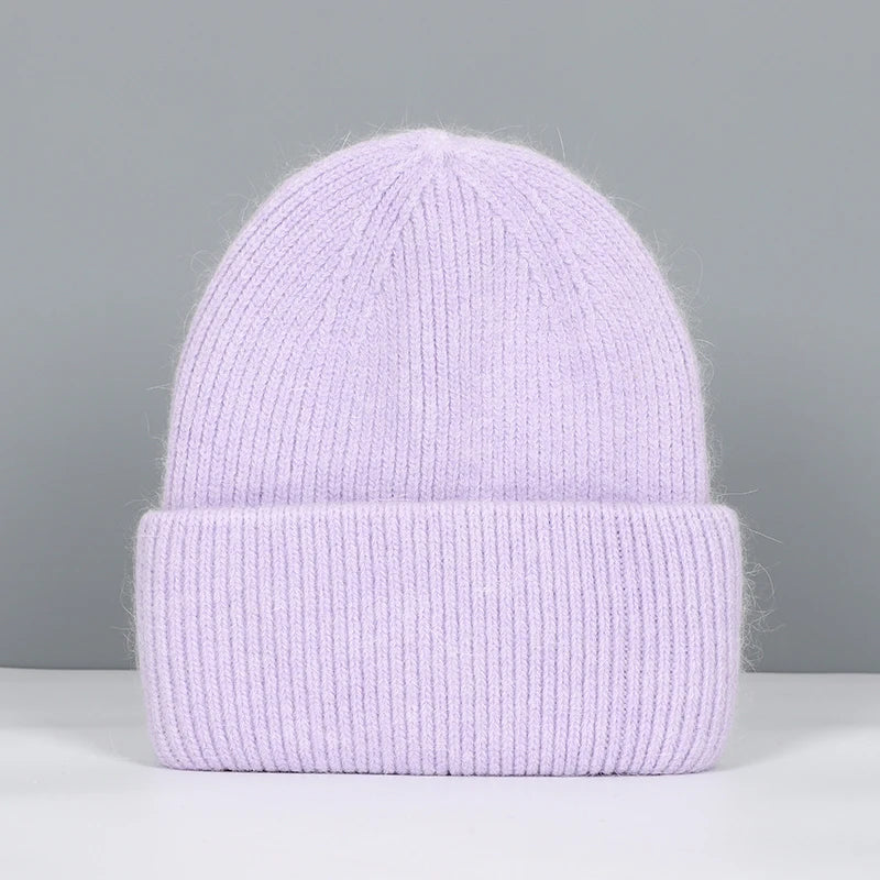 Winter Hats For Women Rabbit Fur Beanie Hat Woman Knitted Skullies Beanies Solid Wool Soft Autumn Winter Cashmere Caps Bonnet