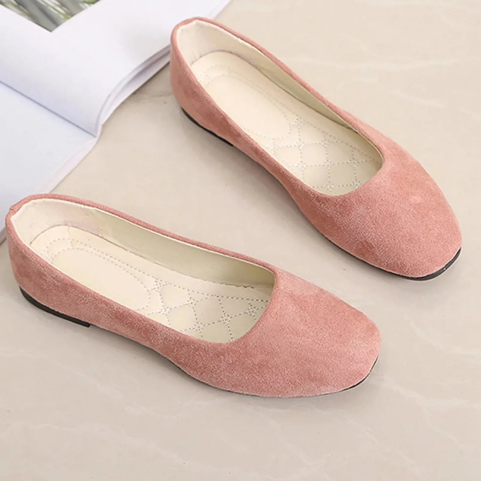 Women Suede Loafers Flat Heel Shallow Female Shoes Spring Summer Square Toe Basic Concise Women Pumps Size 36-43