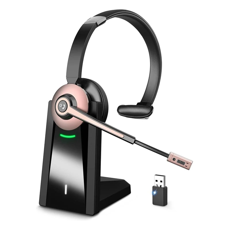 Wireless Headset, Bluetooth Headset With Noise Canceling Microphone, Wireless Headset With USB Dongle For Home Office