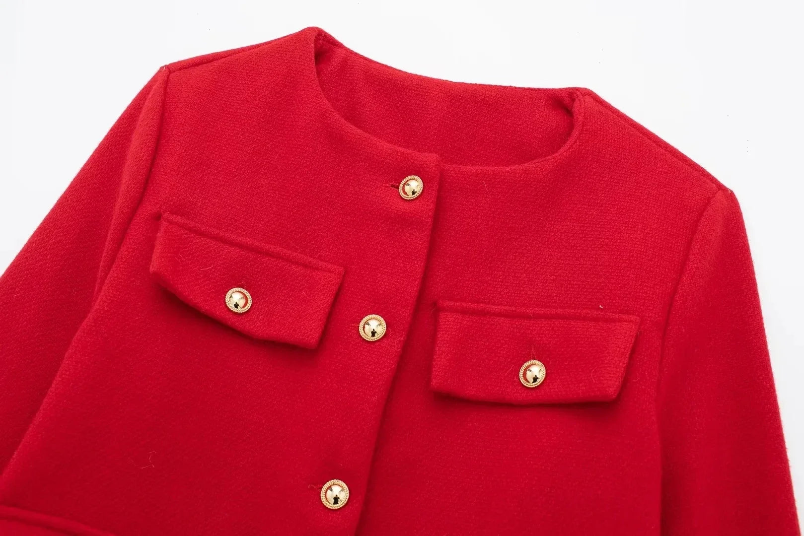 Women Elegant Cropped Jacket 2025 Women's Fashion Jacket O-Neck Long Sleeved Flip Pocket Coat Female Casual Outwear Tops