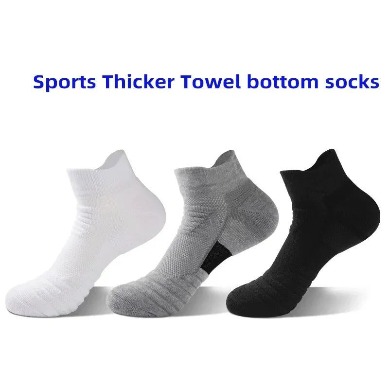6/3/1 Pairs New Men Sports Running Fitness Flight Short Tube Socks Women's Towel Bottom Basketball Socks Solid Color Black Socks