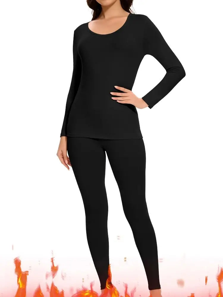 Women's Casual Warm Suit Long Sleeve Round Neck Bottoming Top Leggings Two-piece Set Solid Color Autumn Winter  Outfits Female