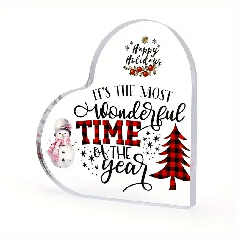 Acrylic Christmas Decoration Sign, Heart-Shaped with Snowman & Tree, 