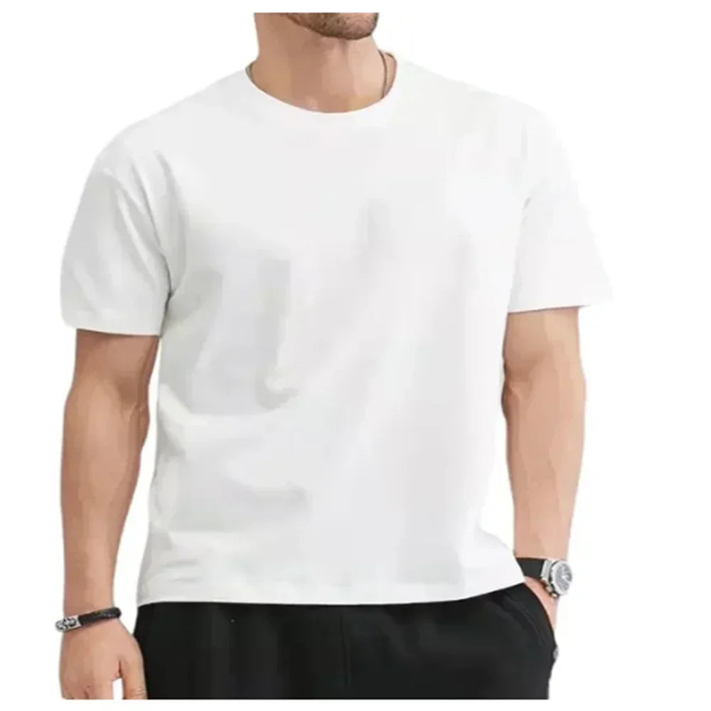 2025 New Men T Shirt Summer Cotton Tops Women Solid Color Blank Tshirts O-neck Round Collar Short-Sleeve Couple White Top Tees