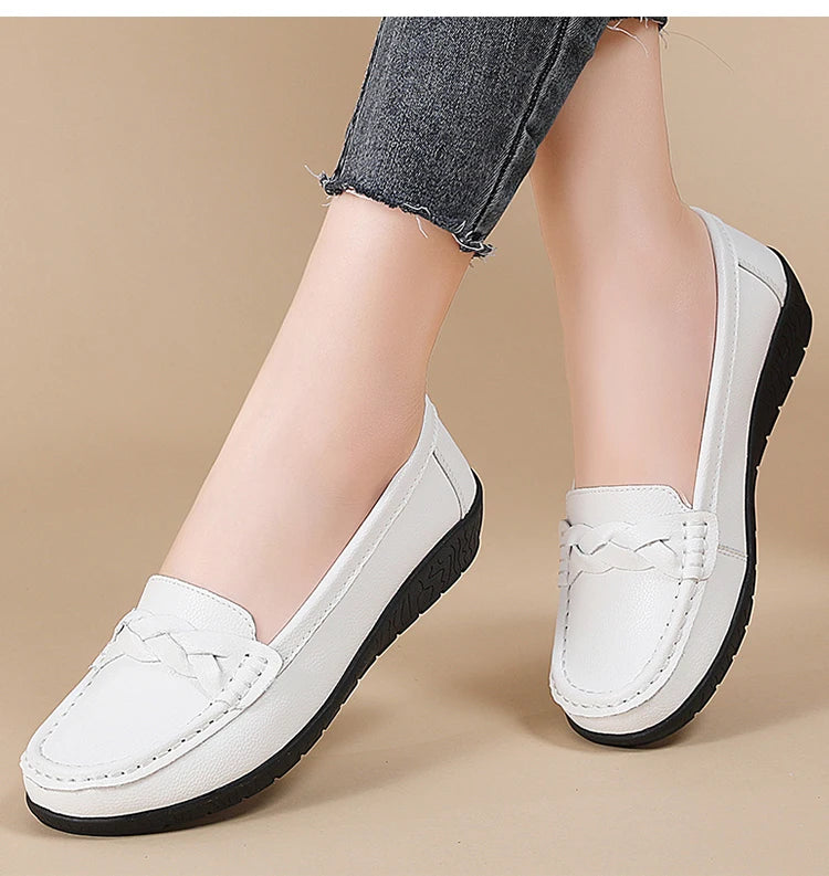 Shoes Women 2025 New Loafers Slip On Flats Leather Shoes Woman Comfortable Flat Shoes Women White Zapatos Mujer Women's Footwear