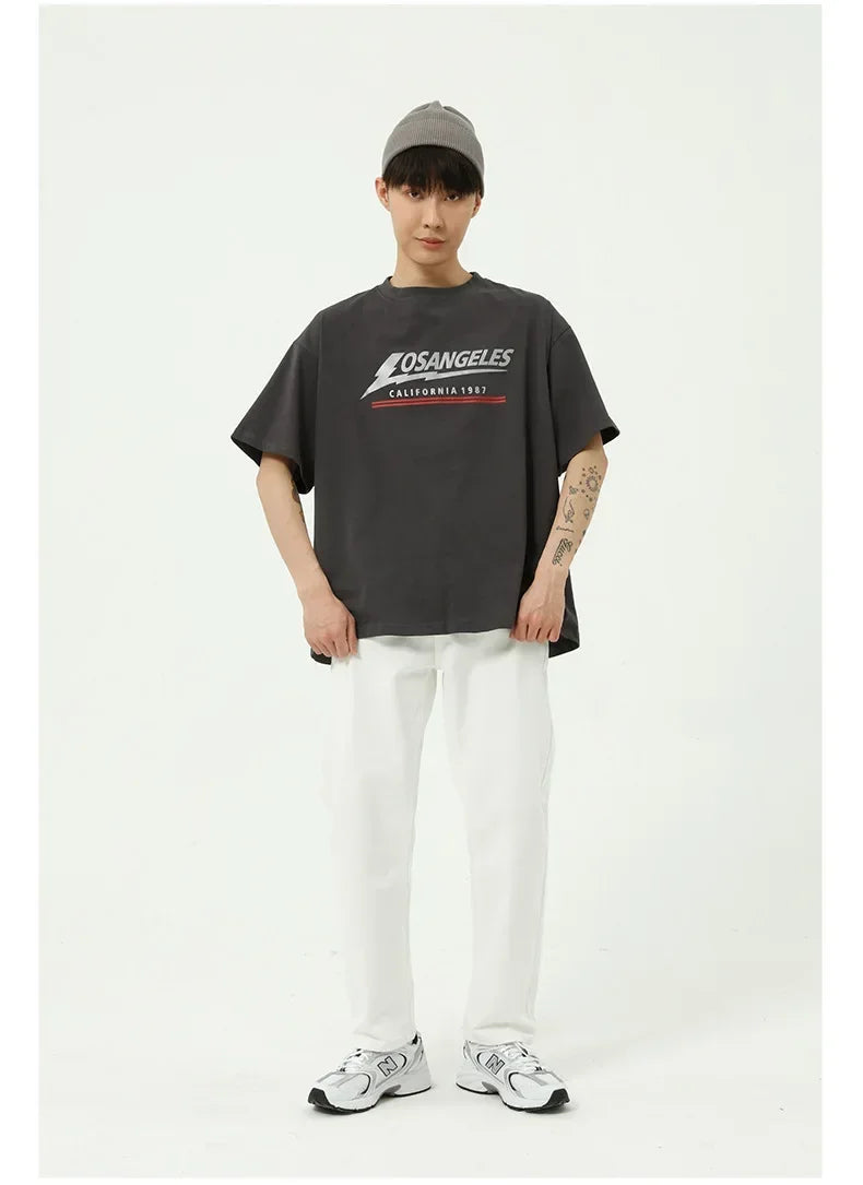 Business Men Jeans Casual Straight Stretch Pants Black and White Basic Fashion Classic Simple Work Denim Trousers Male Clothing