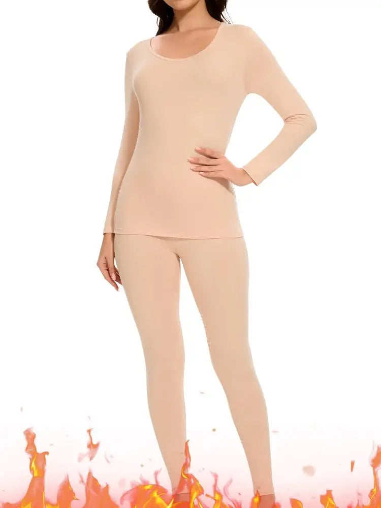 Women's Casual Warm Suit Long Sleeve Round Neck Bottoming Top Leggings Two-piece Set Solid Color Autumn Winter  Outfits Female