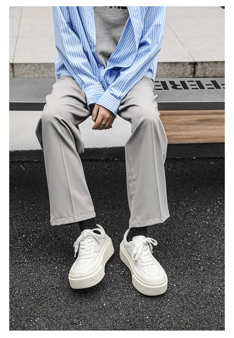 Men Fashionable Casual Sports Shoes Black White Thick-soled Lightweight Comfortable Outdoor White Sneakers Men Size 38-46