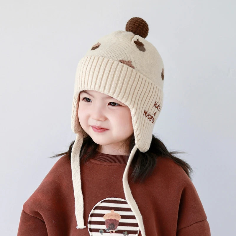 5 Colors Winter Girls Pink Hat Cute Ear Protection Cap Kids Warm Knitted Beanie Hats Outdoor Baby Headwear Accessories 2-8Y