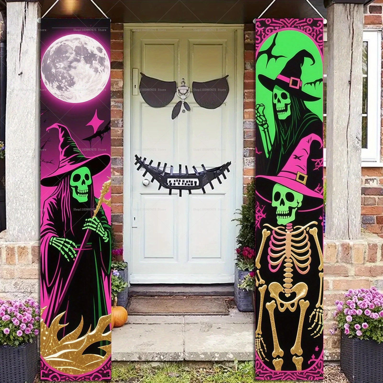 Halloween Scary Ghost Banners Welcome Porch Sign Halloween Skull Hanging Banner Decorations for Indoor Outdoor Party Supplies