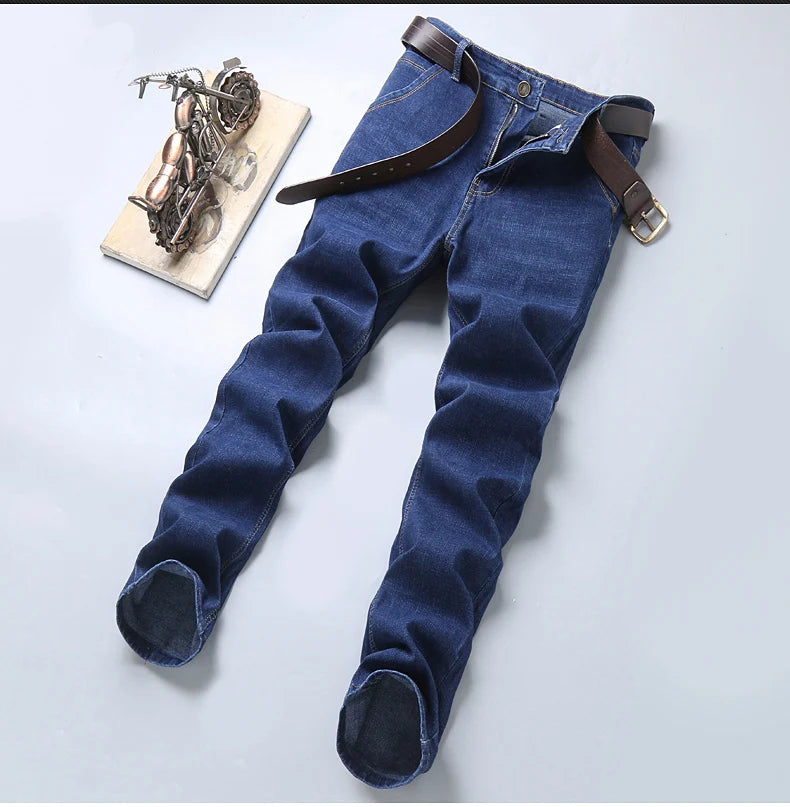 Men Fashion Straight Jeans Men 2025 New Stretch Slim Fit Pants Comfortable Soft Business Denim Trousers Male Brand Clothing