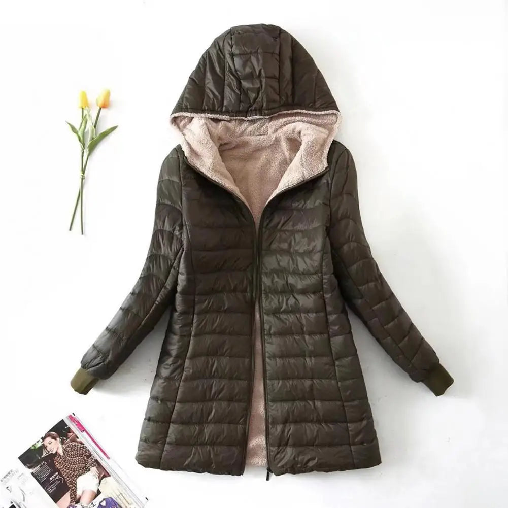 Soft Women Coat Casual Wear Plush Lining S-2XL Autumn Winter Mid-length Jacket  Women Mid-length Coat Keep Warm