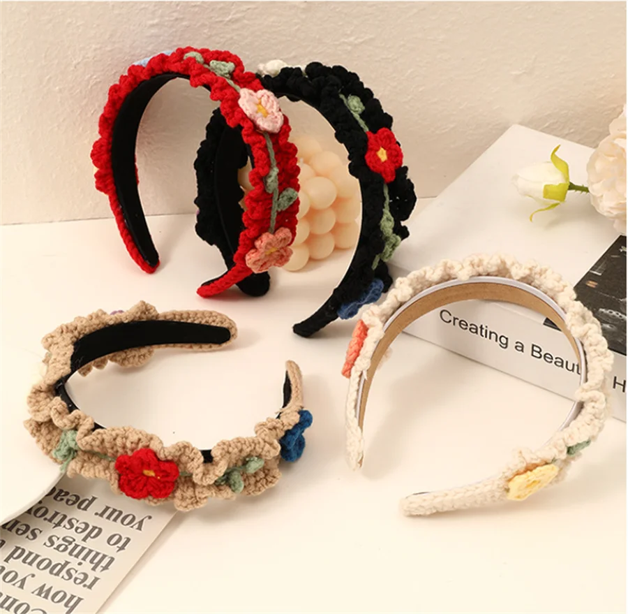 Fashion children's hair accessories winter hand-knitted wool headband lady cute girl heart flower wide headband hair accessories