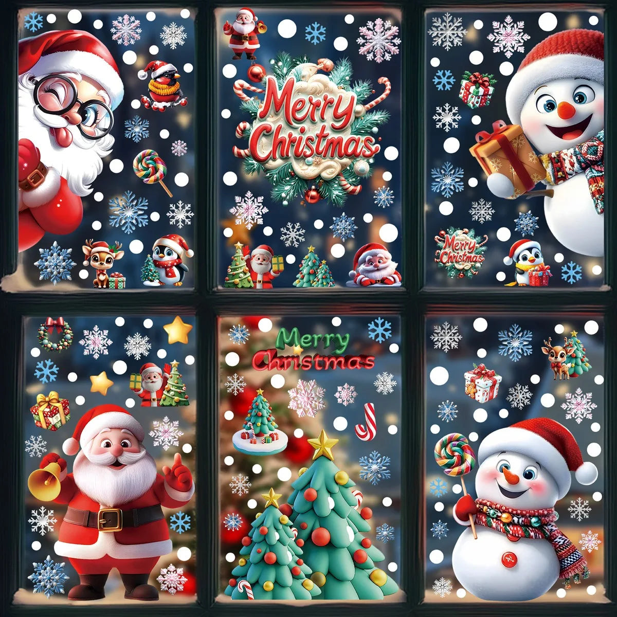 Christmas Decorations Gingerbread Man Snowman Snowflake Glass Stickers Xmas Santa Claus Window Stickers Merry Christmas Decor