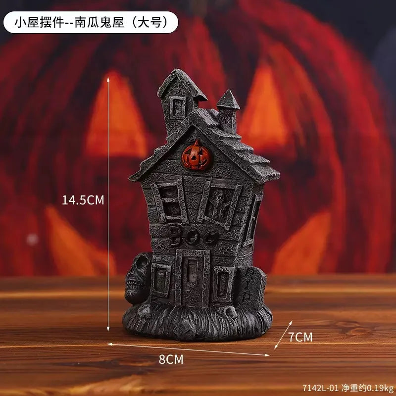 Halloween Party Pumpkin Haunted House Decorations Resin Props Ornaments Desktop Atmosphere Creative Mini Haunted House Ornaments