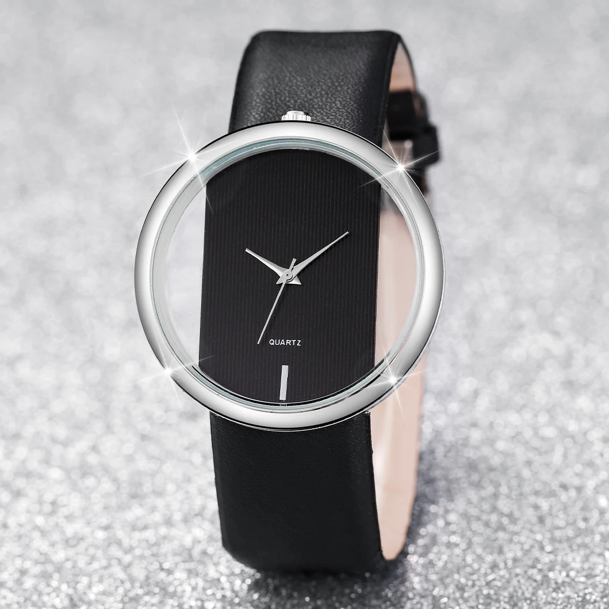 Women Watches Fashion Hollow Large Dial Ladies Leather Band Quartz Watch