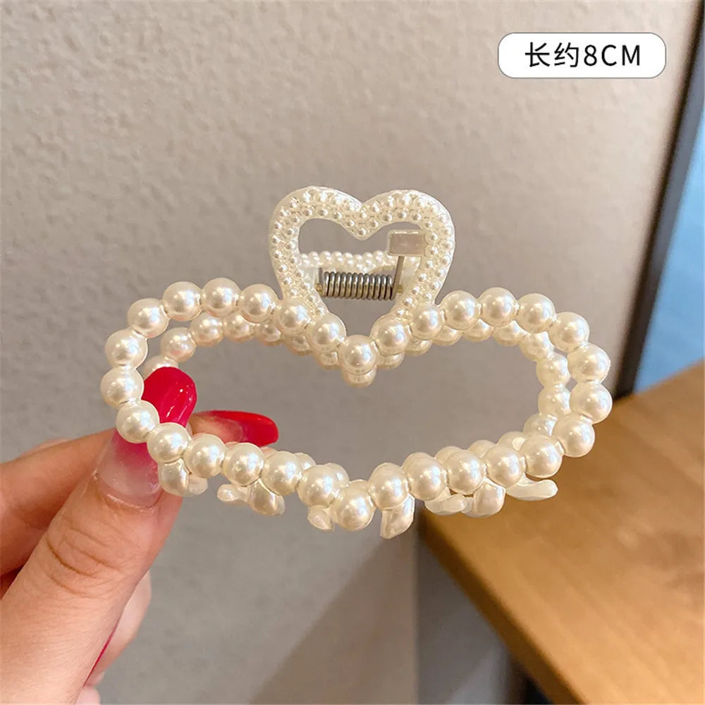 1PC Elegant Pearls Beads Hairpin for Women Headwear Horsetail Hair Clips Hair Crab Accessories Fashion Geometric Hair Claw