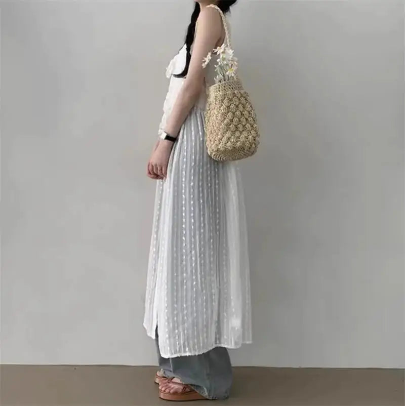 Embroidered Dress for Women in Summer Thin Lace up Layered Vest Long Cover Skirt