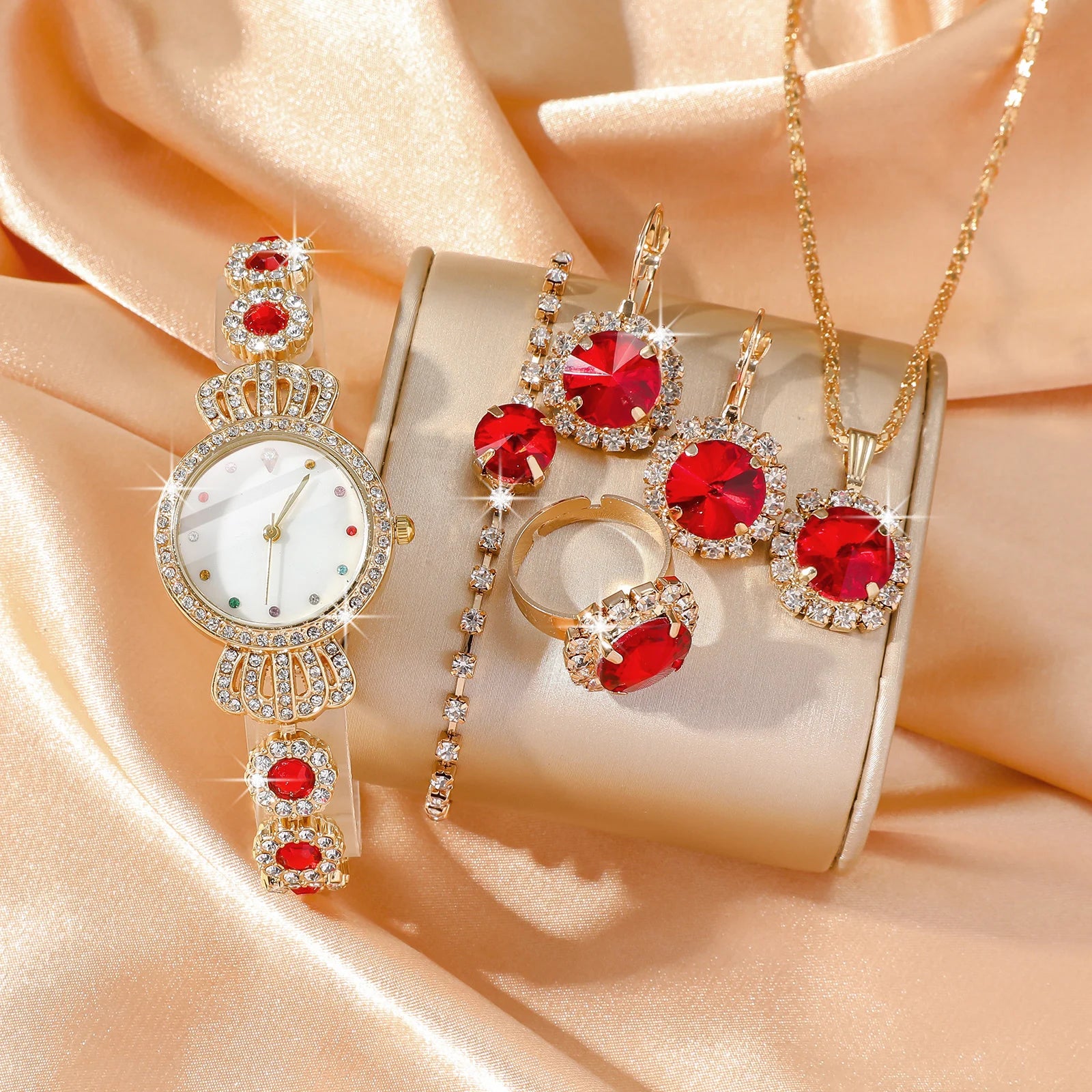 No gift box, small and fashionable design, versatile temperament, diamond jewelry set for women, 5 pieces.