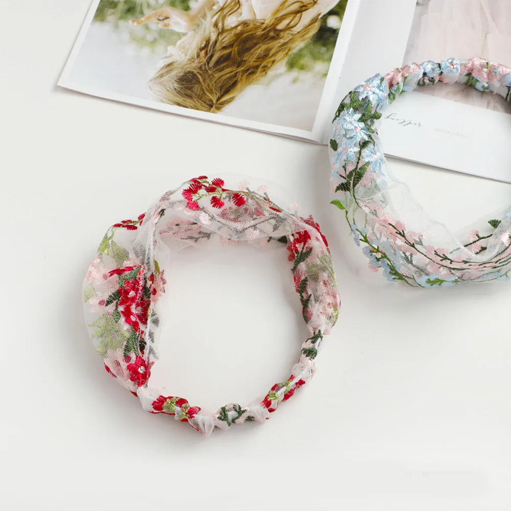 Simple Women Floral Embroidery Lace Face Wash Hair Band Hair Accessories Headdress Turban Headband