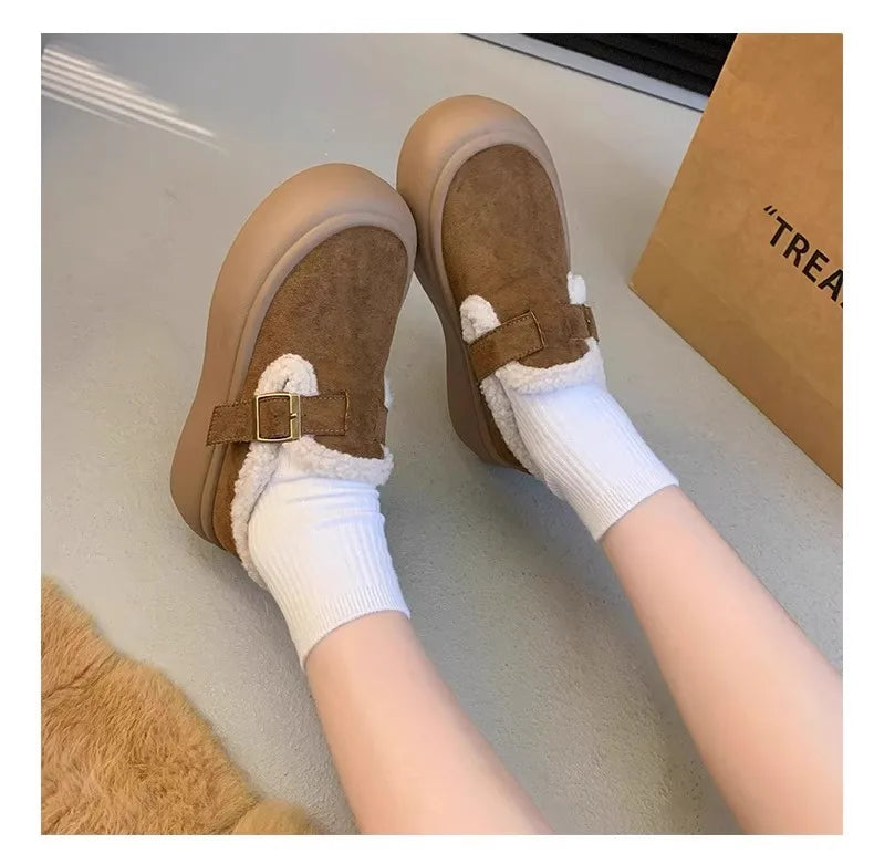 Low Heels Shoes Woman Flats Round Toe Loafers Fur Clogs Platform Autumn Slip-on Dress Creepers Fall Slip On Winter New Rome Rubb