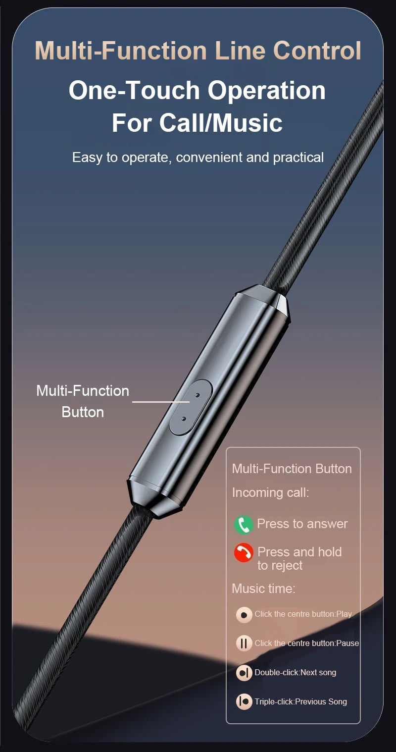 2025 Newest Wired Earphone With Microphone Hifi Music Monitor Bass Headphones Noise Cancelling Headset For Sport Gaming Earbuds