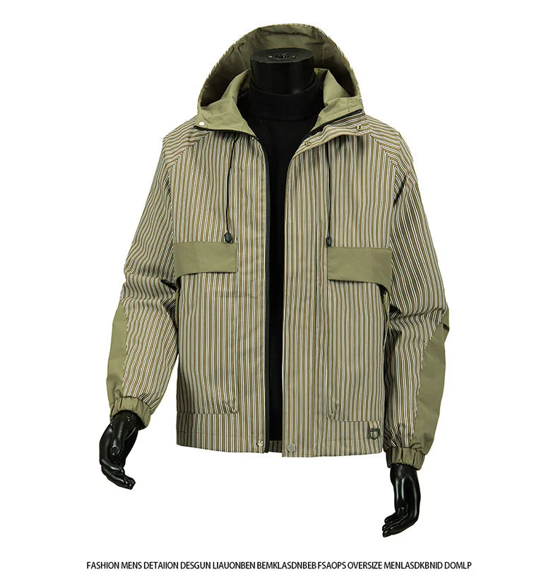 Mens Cross Border Jacket 2025 Spring Autumn American Style Hooded Cargo Jacket  Teenager Casual Versatile Outdoor Sports Outerwe