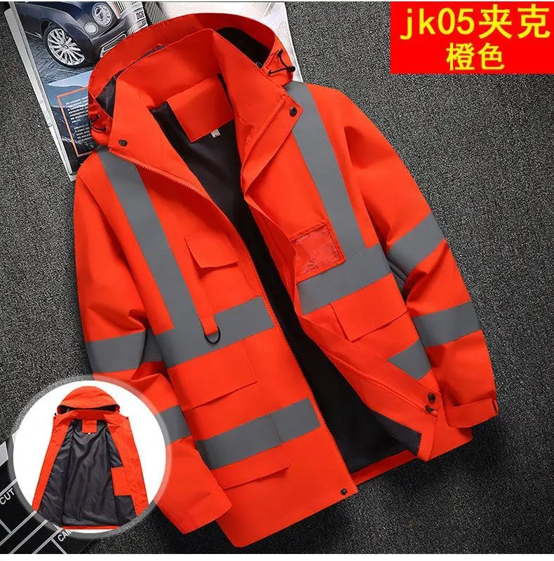 Men's Work Jacket with Reflective Stripes, Custom Logo Available, Casual Autumn Winter Coat for Men