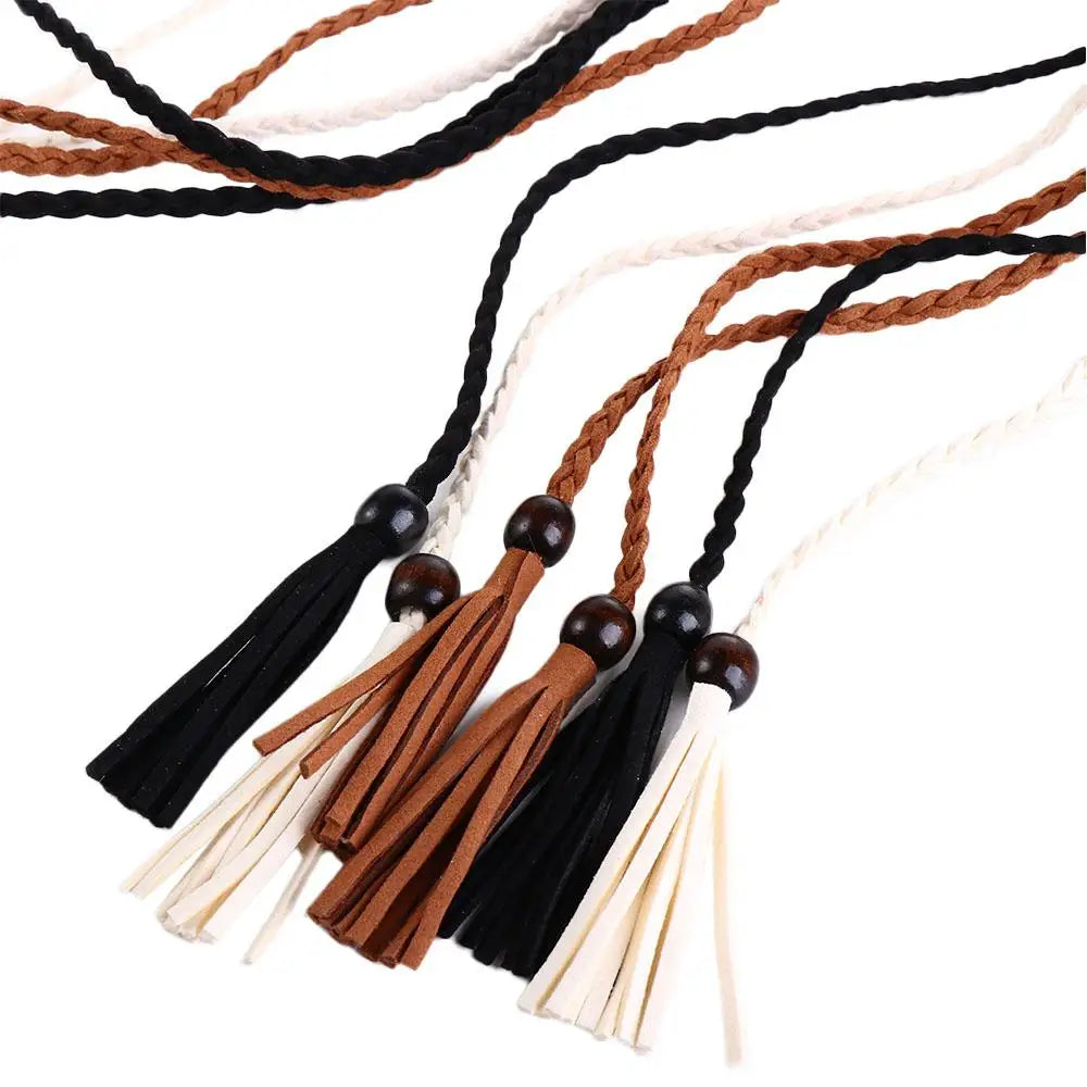 Dress Waistbands Accessories Bohemian DIY Wooden Bead Women Waist Chain Braided Tassel Belt Ethnic Style Belts Waist Rope