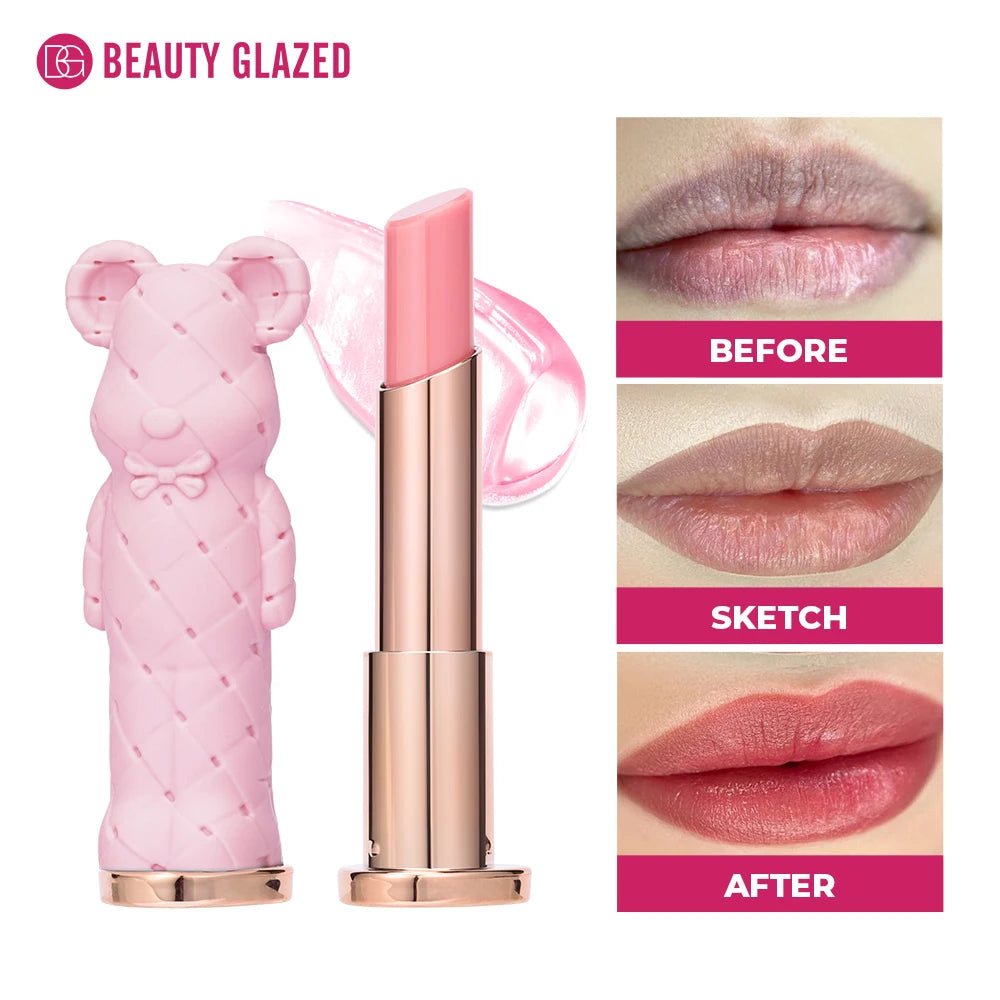 Beauty Glazed Bear Moisturizing Lipstick,Colored Lip Balm,Nourishing Lip stick,Easy To Color,Watery