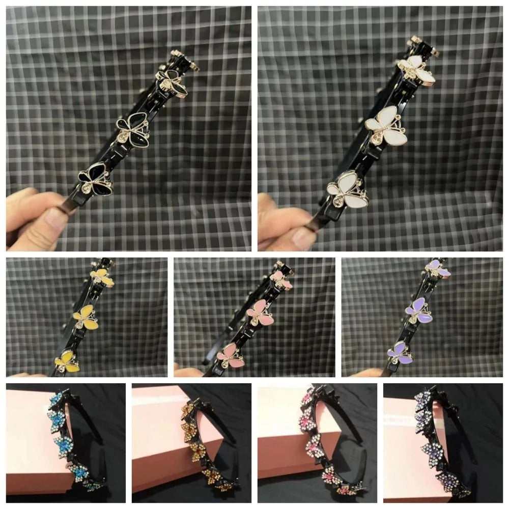 Hair Accessories Elegant Hair Bands with Clips Shiny Sweet Women Butterfly Hair Hoop Hair Weaving Tool Headwear Hairband Gifts