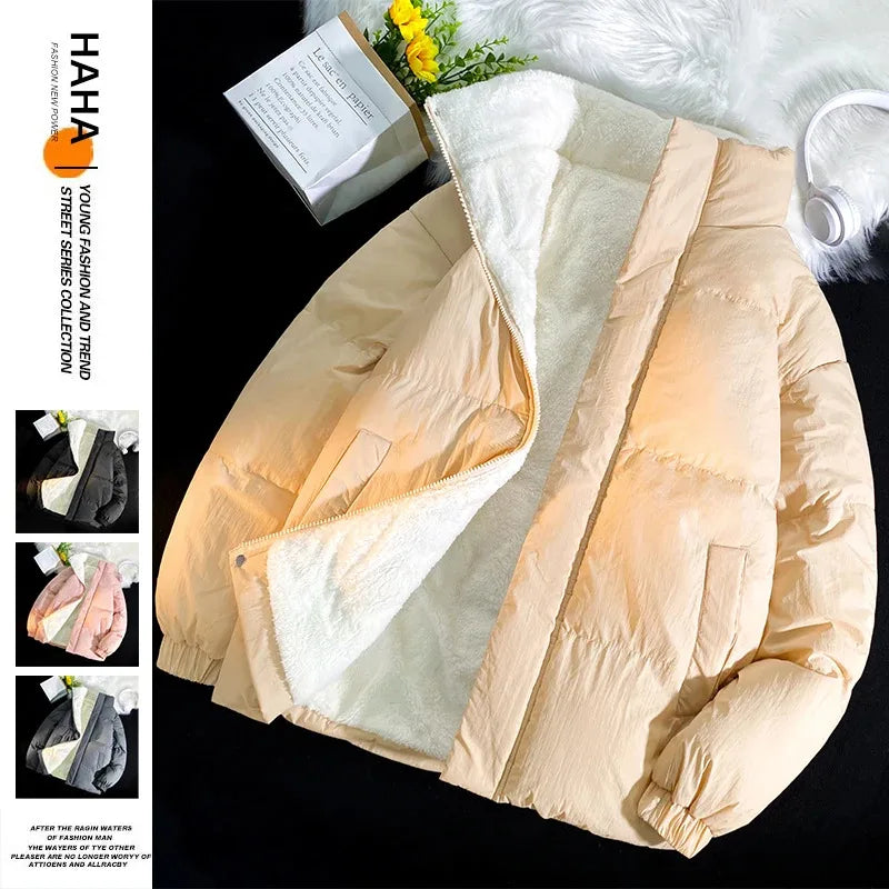 Down jacket men's handsome bread jacket Hong Kong style loose collar and velvet ins assorted bread jacket