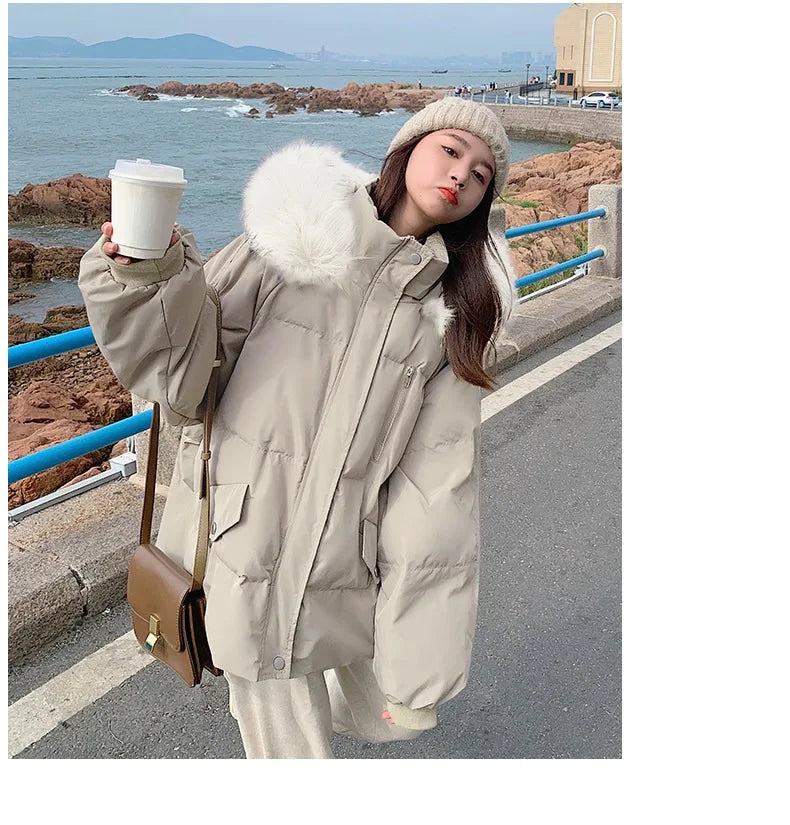 Winter Down Jacket Women Parkas Mid-length Big Fur Collar Hooded Women's Jacket Warmth Jacket Ladies Outwear Jacket for Women