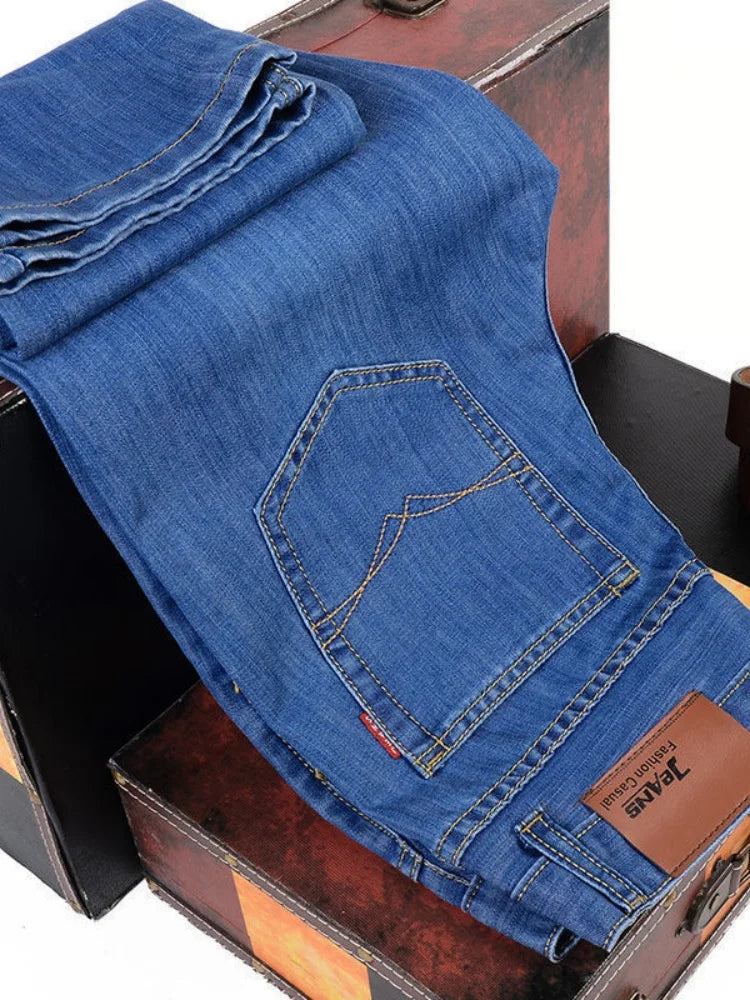 2025 Spring and Autumn New Men Fashion Casual Straight Leg Jeans Solid Color Foldable Comfortable Soft Business Brand Pants