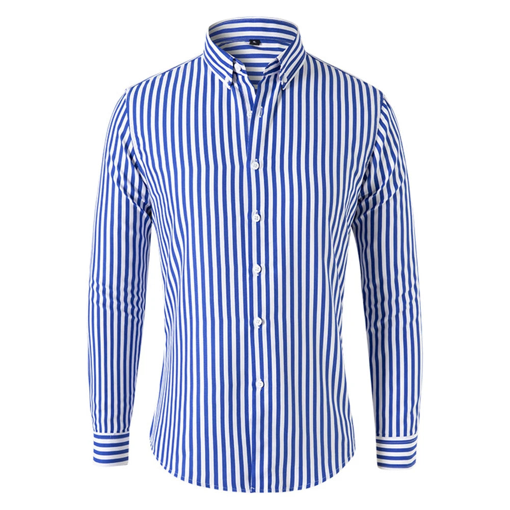 Fashion Men's Shirts And Blouses Striped Long Sleeve Single Breasted Slim Tops Lapel Party Social Shirt Clothing For Men