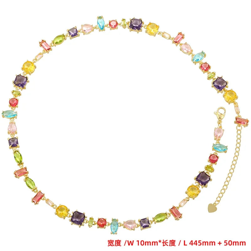 ZHUKOU 18K Golden Plated Colourful Crystals Elegant Collarbone Necklace Ladies Beaded Bracelet Ladies Jewellery:VL585 VL586
