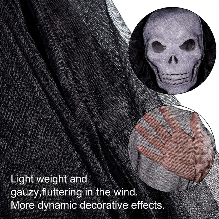 Halloween Decor Hanging Ghost Voice Control, Emitting Light and Sound, Terrifying Mask Gauze Skeleton Flying Ghost Scary Props