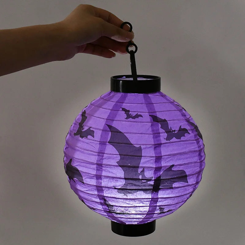 Halloween LED Pumpkin Paper Lantern Spider Skull Bat Lantern Printing Hanging Lantern Festival Party Home Garden Outdoor Decor