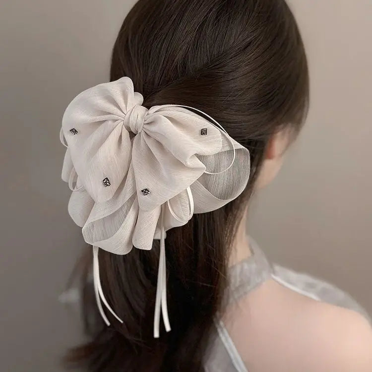 Women Lady 2025 New Accessories White Black Bowknot Ribbon Decorate Hair Clip Female Spring Summer Hair Claw Headwear Headdress